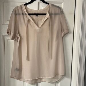 Ann Taylor Cream Relaxed Tie Front Blouse